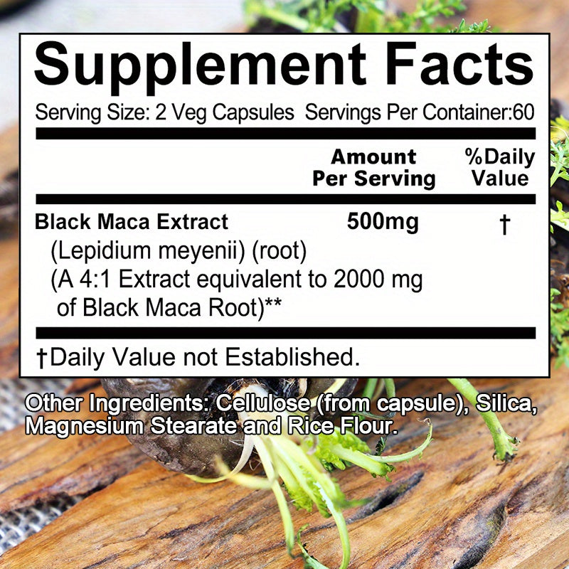 Black Maca Root Capsules - 2000 Mg - Energy Supplements