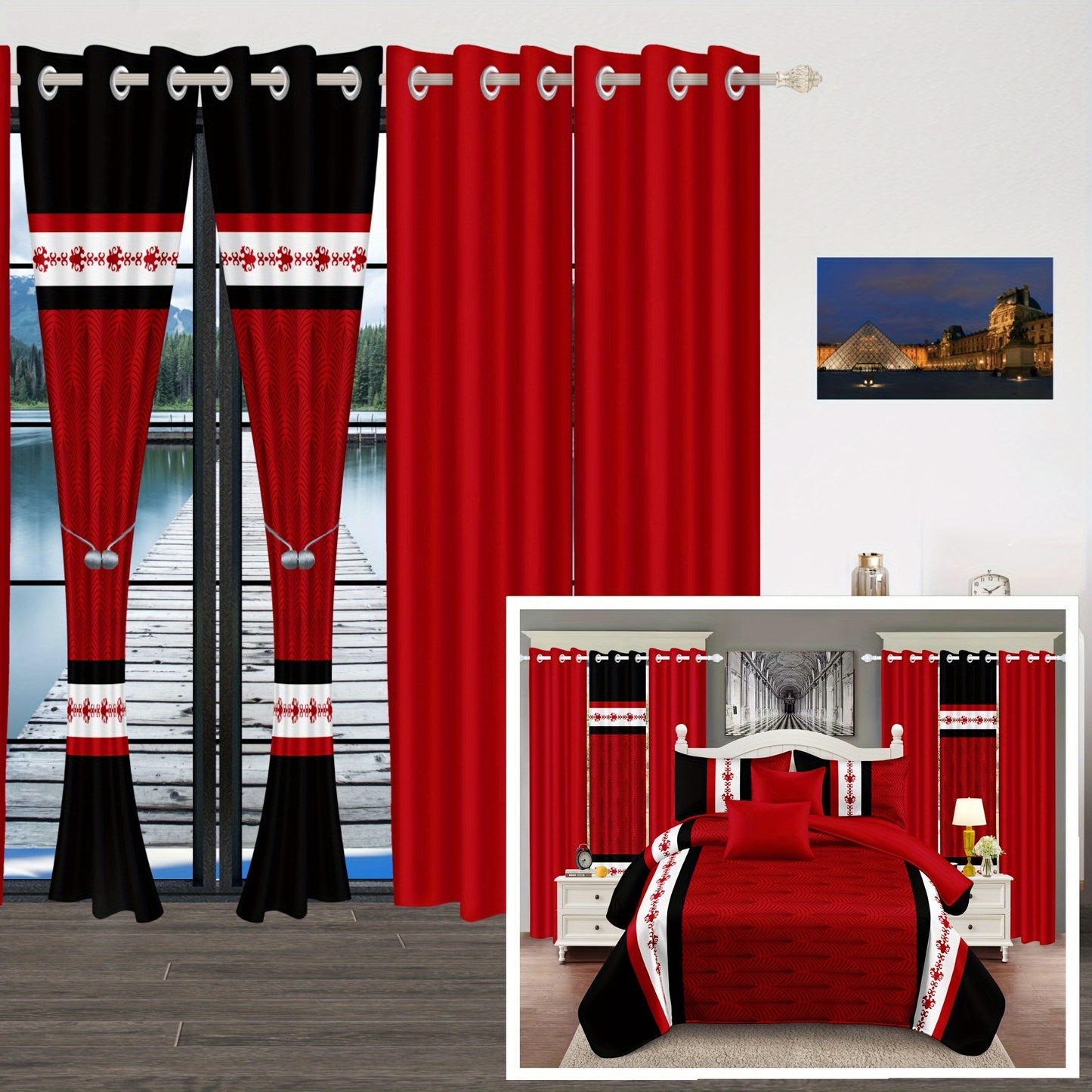 9 Piece Bedspread Set-Red And Black