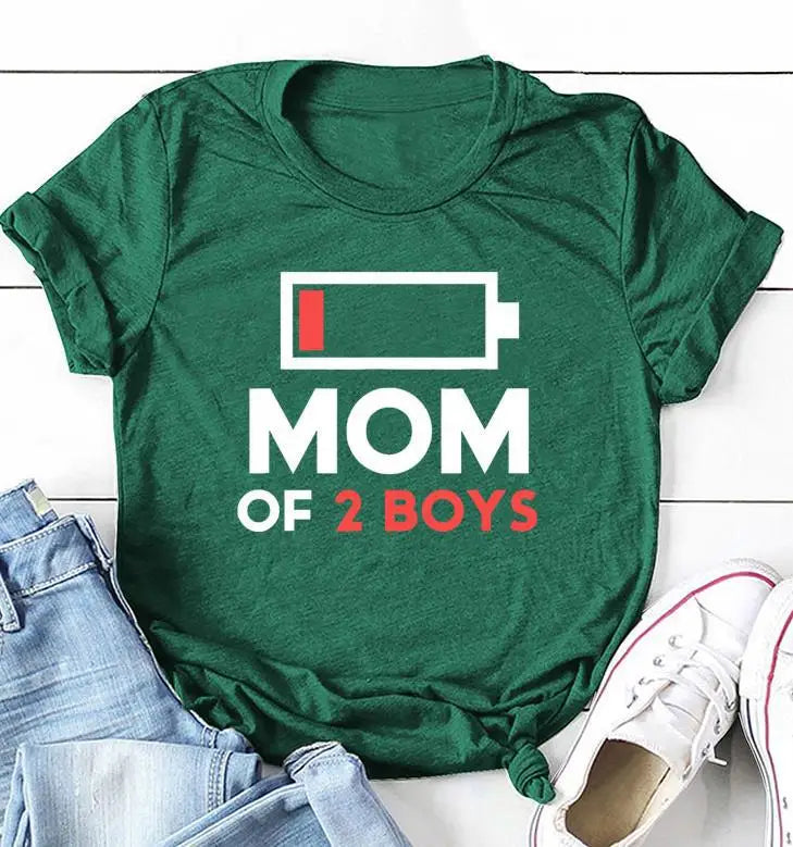 MOM OF BOYS Recharge Print Women T Shirt