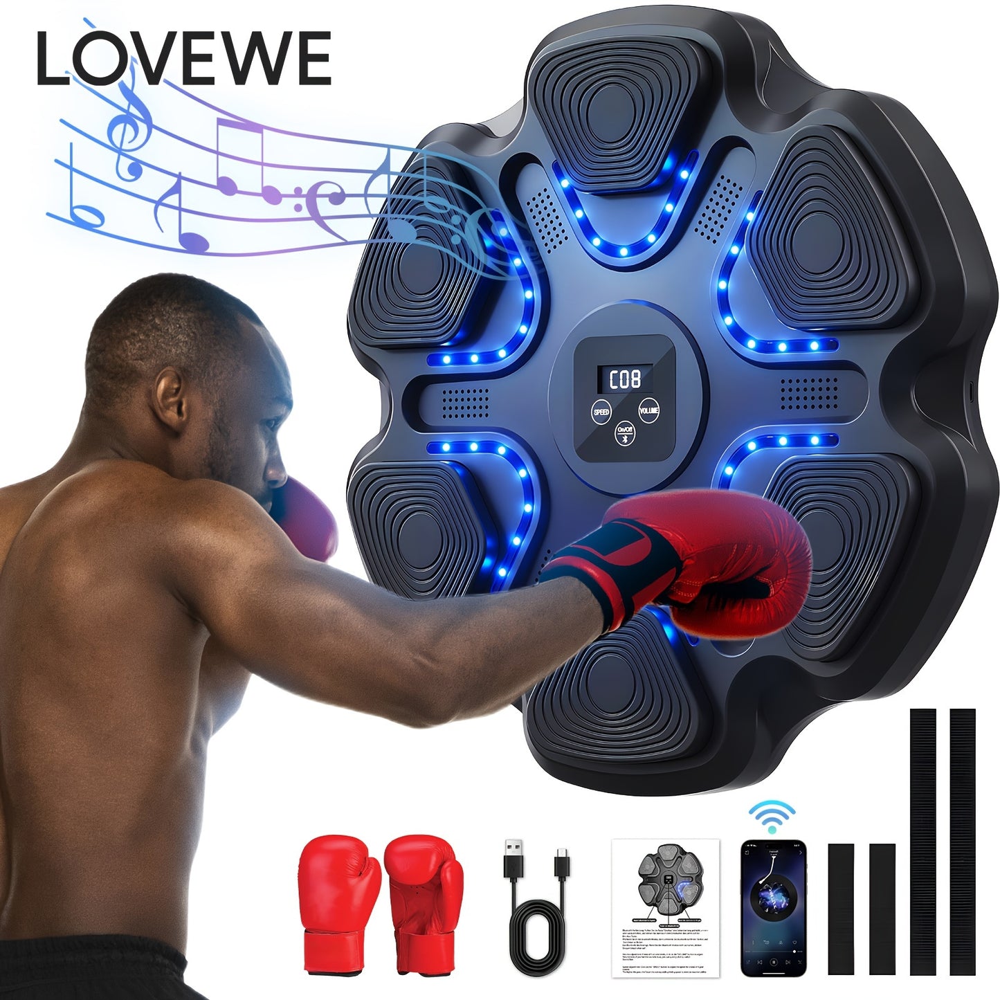 Interactive Fitness Trainer: LOVEWE Music Boxing Machine with Boxing Gloves